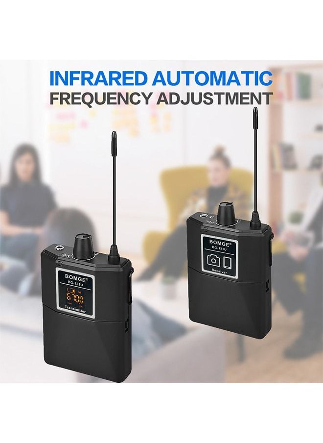 BOMGE - 121U Dual Channel UHF Wireless Microphone with 30 Selectable Channels Two 3.5mm Cables for Camera Recorder DV YouTube video Facebook Teaching and Interview - Image 1
