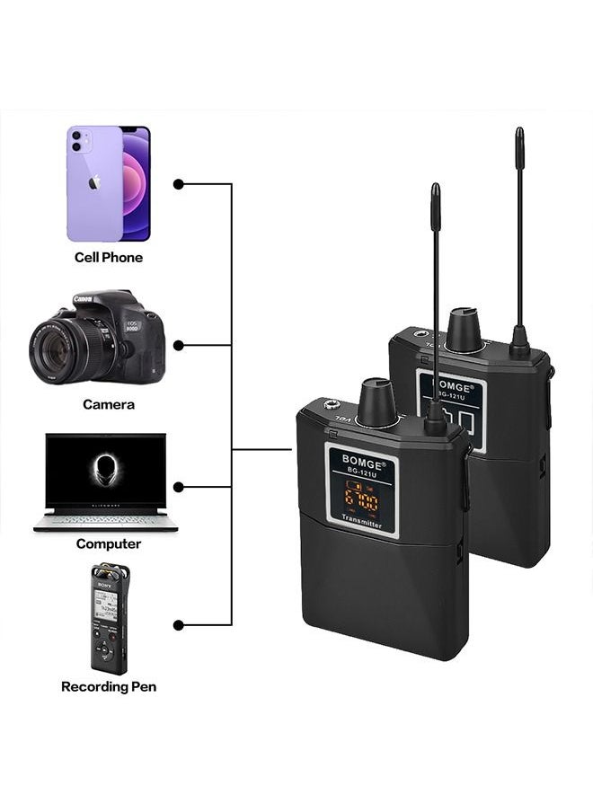 BOMGE - 121U Dual Channel UHF Wireless Microphone with 30 Selectable Channels Two 3.5mm Cables for Camera Recorder DV YouTube video Facebook Teaching and Interview - Image 1