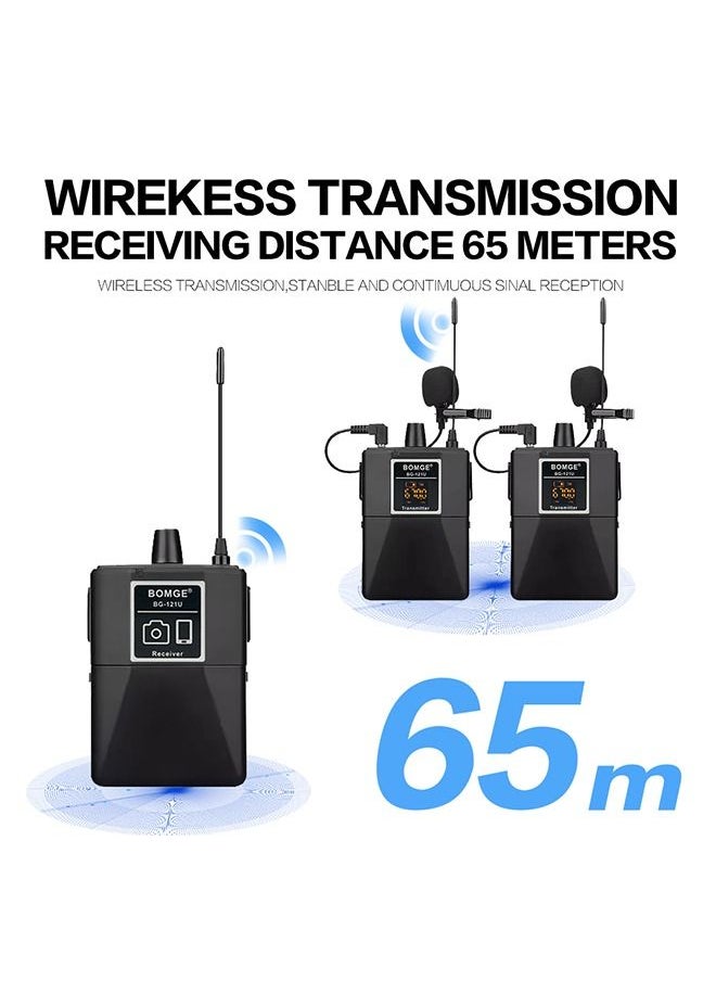 BOMGE - 121U Dual Channel UHF Wireless Microphone with 30 Selectable Channels Two 3.5mm Cables for Camera Recorder DV YouTube video Facebook Teaching and Interview - Image 1