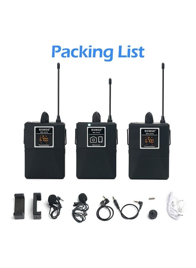 BOMGE - 121U Dual Channel UHF Wireless Microphone with 30 Selectable Channels Two 3.5mm Cables for Camera Recorder DV YouTube video Facebook Teaching and Interview - Image 1