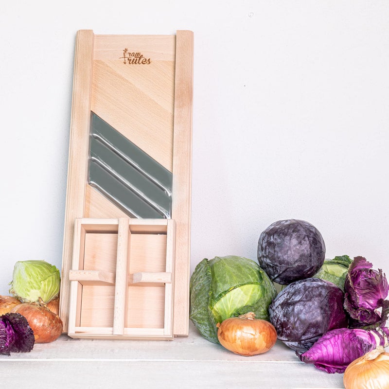 Raw Rutes Raw Rutes Traditional Wooden Cabbage Shredder Slicer with Hand Guard for Finely Cut Sauerkraut and Coleslaw  Heirloom Quality  Made in Europe 