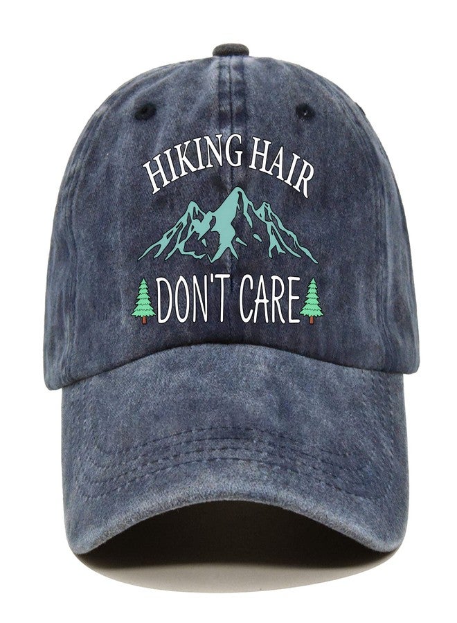 قبعة بيسبول زرقاء باهتة من Pishovi Hiking Hair Don't Care، قبعة قطنية عتيقة قابلة للتعديل، هدايا تقاعد للرجال والنساء، قبعات للمشي لمسافات طويلة للأم والأب، هدايا عيد ميلاد لمحبي التخييم - Image 1