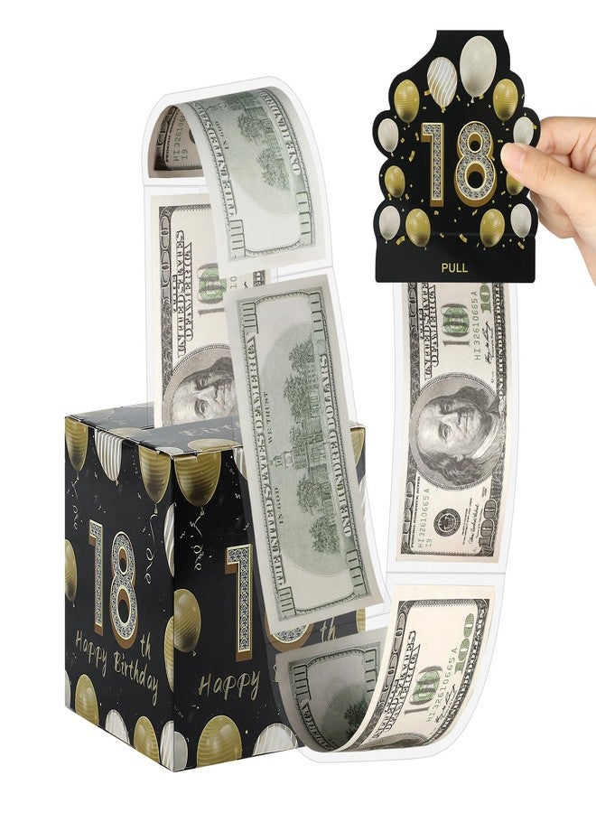 Motroce 18th Birthday Money Gift Box, Pull-Out Cash Roll Surprise for Boys & Girls, Black & Gold Cash Present Holder for Milestone 18th Party - Image 1