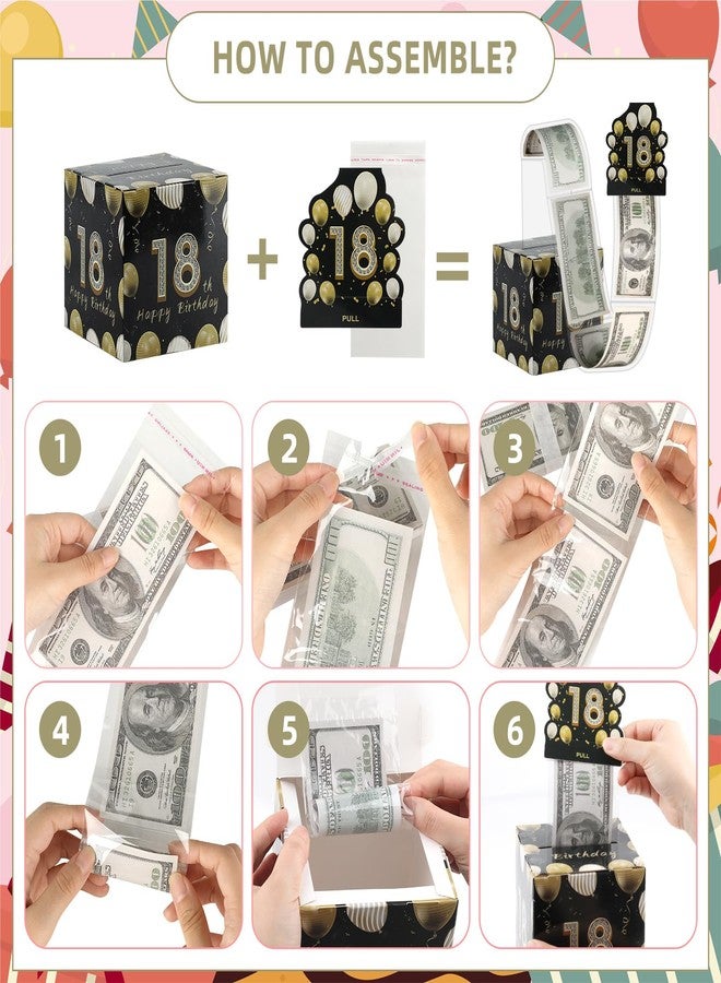 Motroce 18th Birthday Money Gift Box, Pull-Out Cash Roll Surprise for Boys & Girls, Black & Gold Cash Present Holder for Milestone 18th Party - Image 3