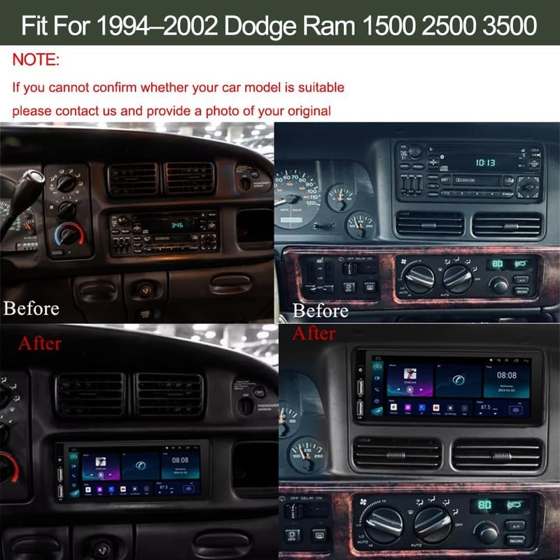 Loddery 6.86 Inch Android 13 car Stereo Radio for Dodge Ram 1500 2500 3500 1994â€“2002,for Chrysler Town & Country 1990-2000,for Cirrus 1995-2000 w/Wireless Carplay & Android Auto WiFi Bluetooth Camera MIC - Image 2