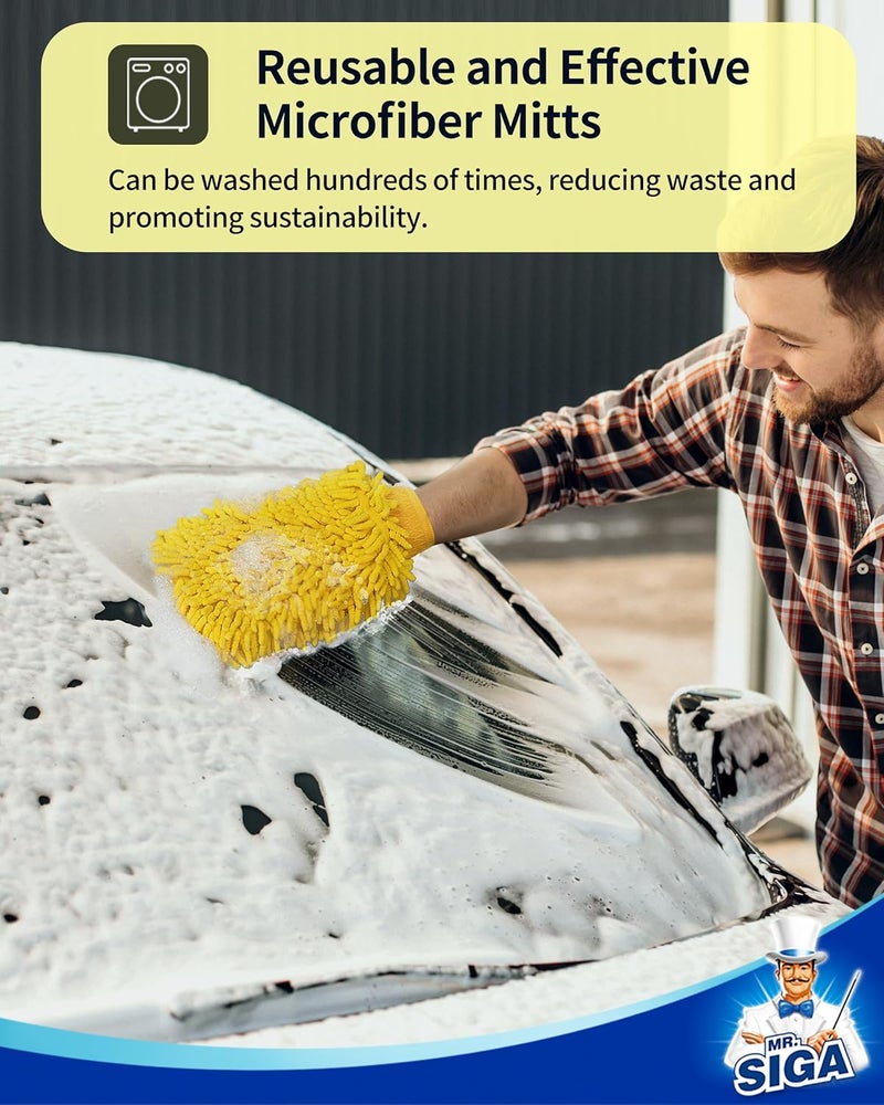 Mr Siga MR.SIGA Soft Chenille Microfiber Car Wash Mitt, Pack of 2, Blue and Yellow - Image 3