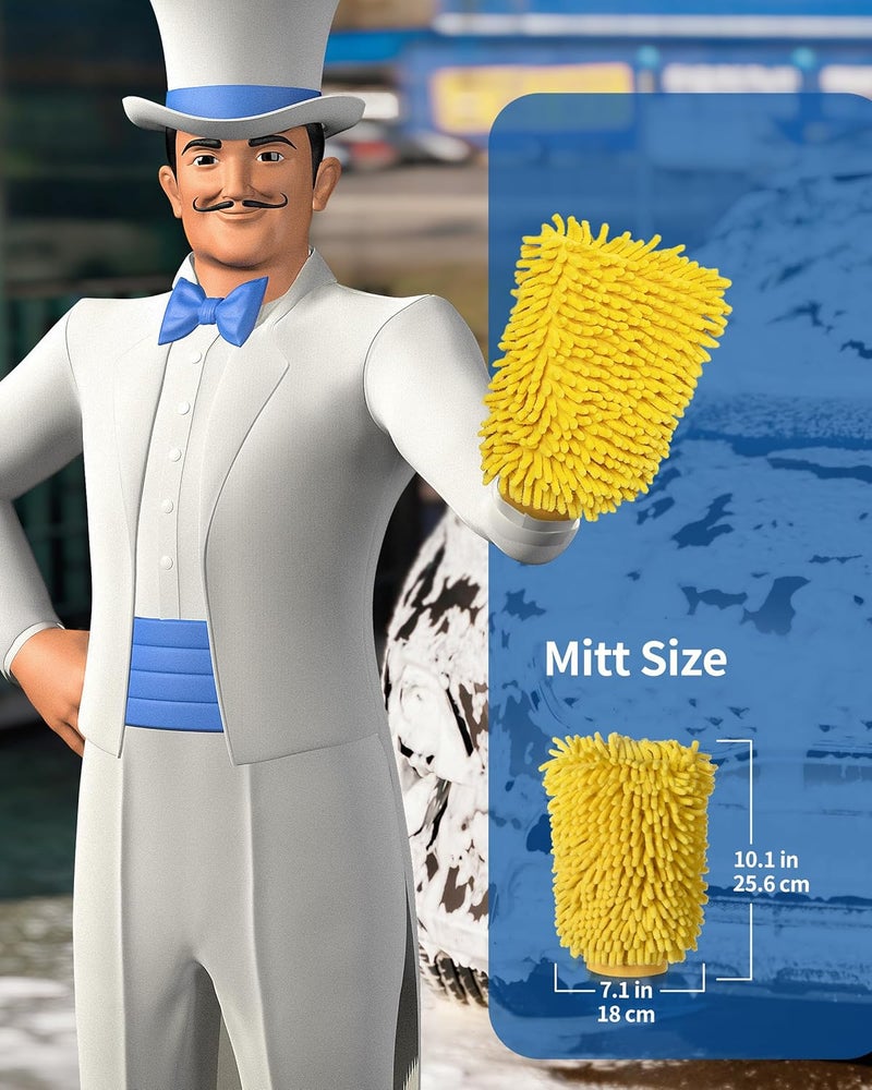 Mr Siga MR.SIGA Soft Chenille Microfiber Car Wash Mitt, Pack of 2, Blue and Yellow - Image 2