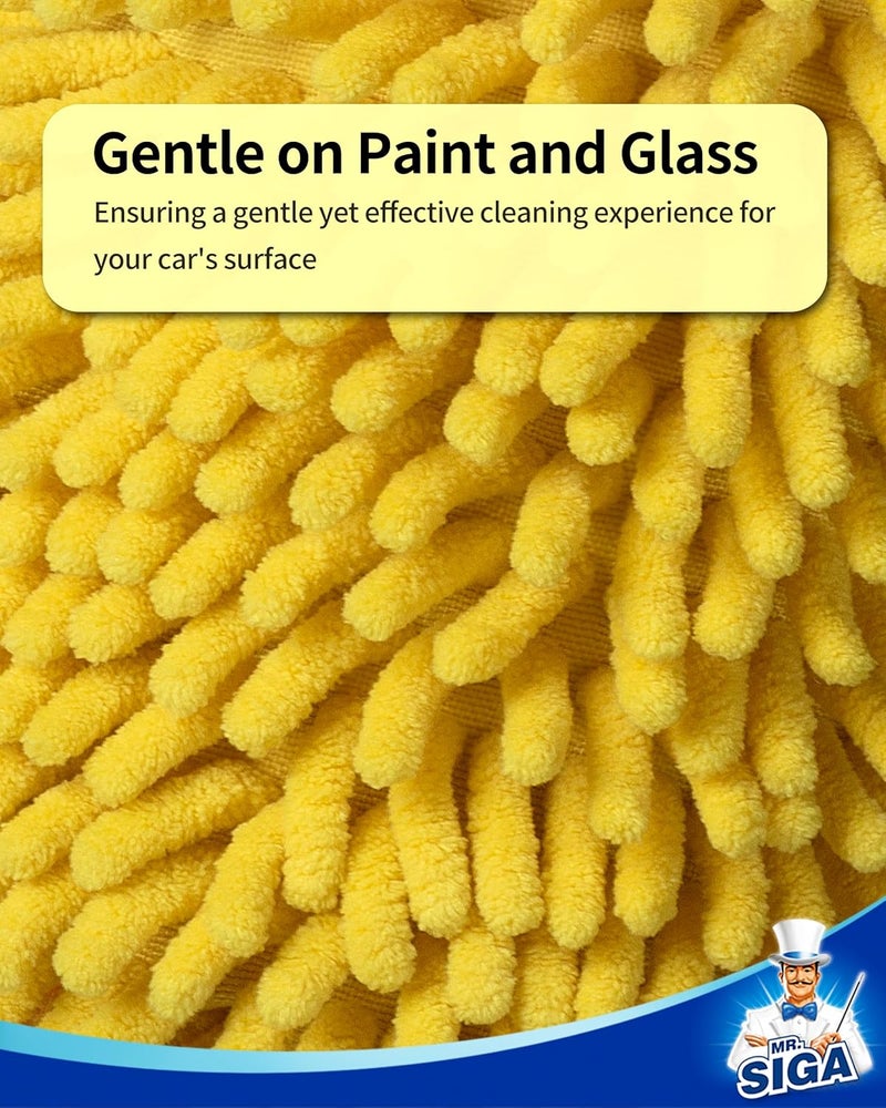 Mr Siga MR.SIGA Soft Chenille Microfiber Car Wash Mitt, Pack of 2, Blue and Yellow - Image 4