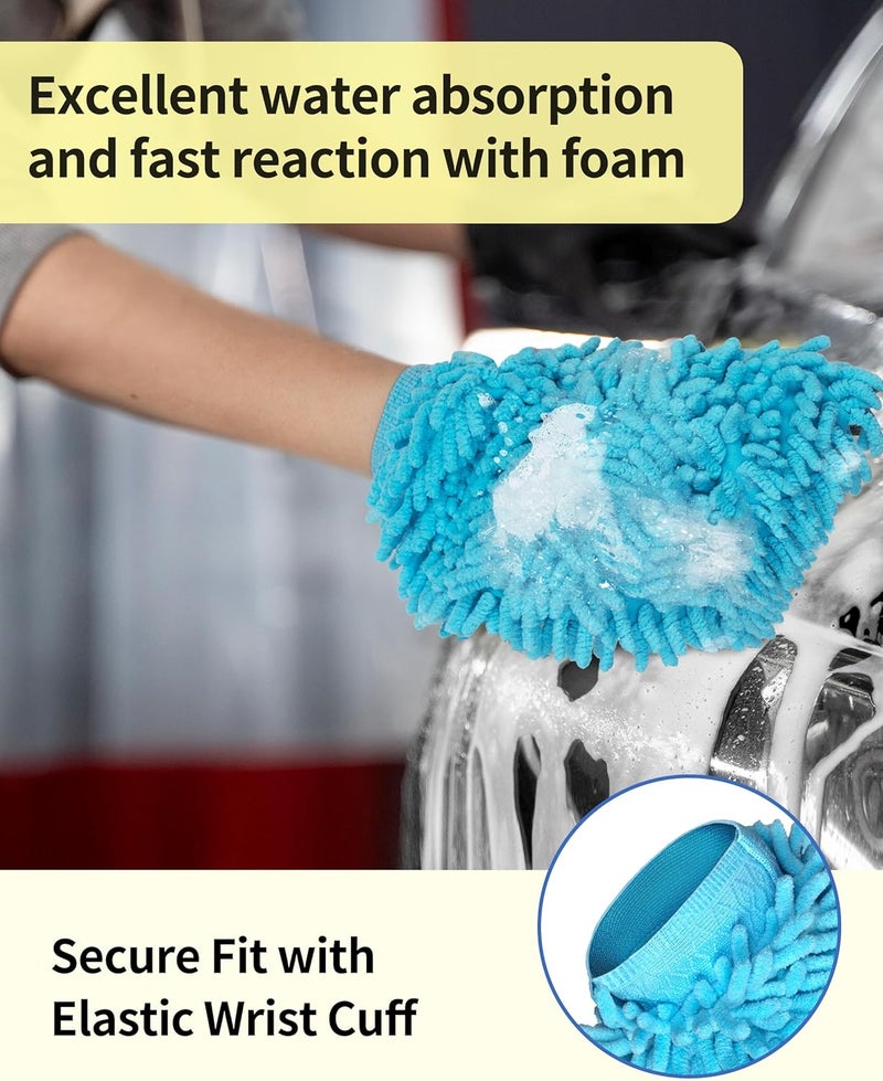 Mr Siga MR.SIGA Soft Chenille Microfiber Car Wash Mitt, Pack of 2, Blue and Yellow - Image 5