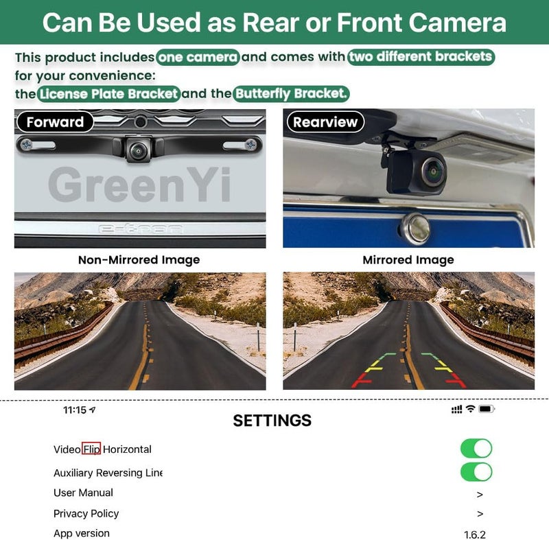 GreenYi WiFi Car Wireless Backup Camera, 5G 720P HD Rear/Front View for Smartphones and Tablets - Image 3