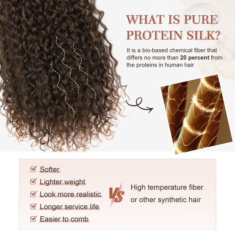 Flufymooz Clip in Hair Extensions, FLUFYMOOZ 4PC 100ï¼… Pure Protein Silk Hair Extensions Long Soft Natural Hairpiece 20 Inch Curly Hair Extension for Women (Dark Almond brown with copper) - Image 3