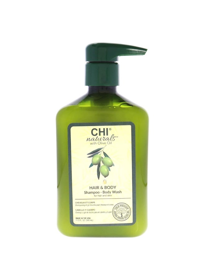CHI Naturals with Olive Oil Hair & Body Shampoo 340ml - Image 1