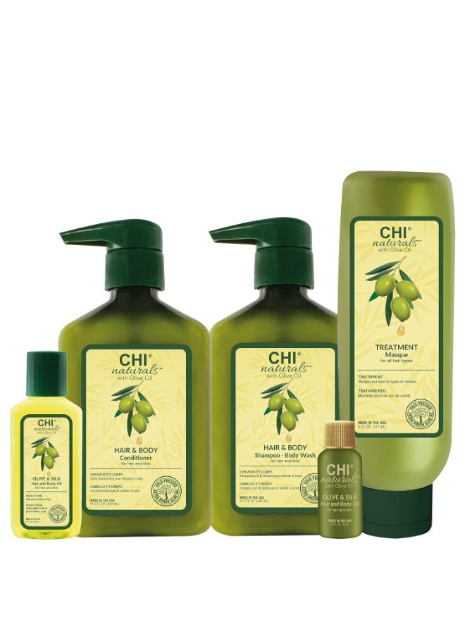 CHI Naturals with Olive Oil Hair & Body Shampoo 340ml - Image 3