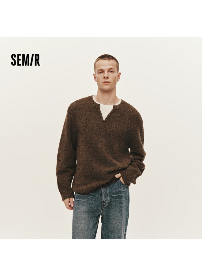 Semir Men's Winter V-neck Wool Blend Knit Sweater Colorblock Fashion Layered Pullover 109725107103 - Image 1