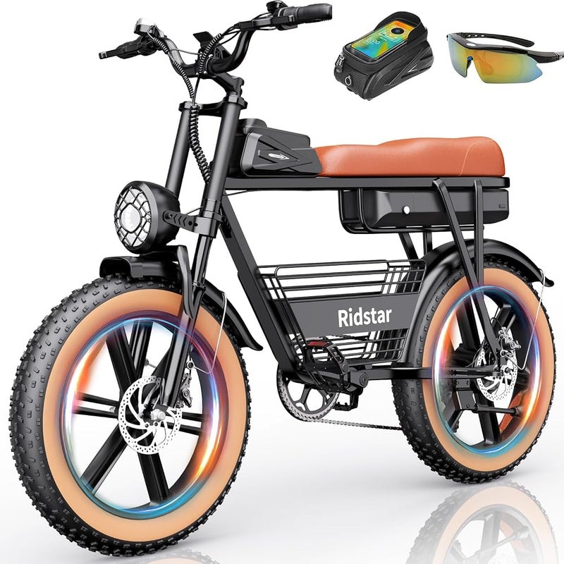 Ridstar Electric Bike for Adults Q20, 2000/1500W, 37/30MPH,52V 40AH,48V/20AH E-Bike,30-180 Miles Electric Motorcycle, 20" Fat Tire Dirt Bike, UL2849 All Terrain for Mountains, Snow, Sand, Road - Image 1