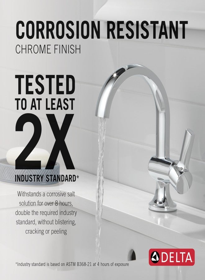 Delta Albion Chrome Bathroom Faucet 1 Hole, Single Hole Bathroom Sink Faucet for Vanity, Metal Push-Pop Drain Assembly, Chrome 15855LF - Image 2