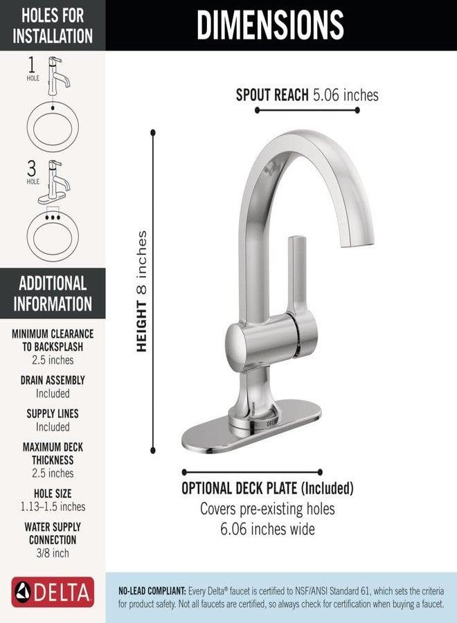 Delta Albion Chrome Bathroom Faucet 1 Hole, Single Hole Bathroom Sink Faucet for Vanity, Metal Push-Pop Drain Assembly, Chrome 15855LF - Image 4
