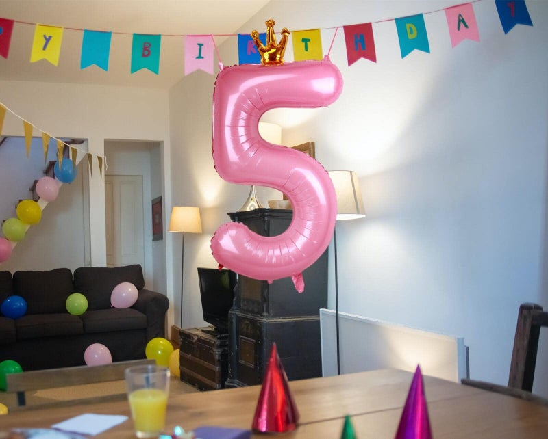 Kwuz 40 Inch Crown Pink Number 5 Balloon, Big Conjoined Baby Pink Foil Mylar Helium 5 Balloon for Girls 5th Birthday Party Decoration Princess Theme Party Decor Supplies Favors - Image 3
