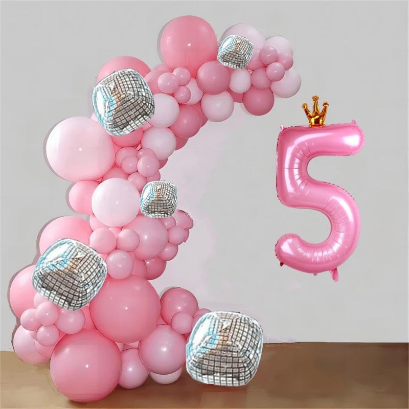 Kwuz 40 Inch Crown Pink Number 5 Balloon, Big Conjoined Baby Pink Foil Mylar Helium 5 Balloon for Girls 5th Birthday Party Decoration Princess Theme Party Decor Supplies Favors - Image 4