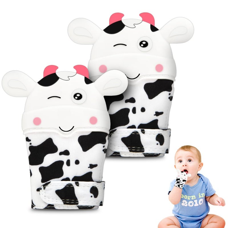hotut 2Pack Silicone Teething Mitt Cow Baby Teething Toy for 06 612 Months Food Grade Silicone Infant Teething Mitten BPAFree Baby Chew Toys for Pain Relief Sucking Needs - Image 1