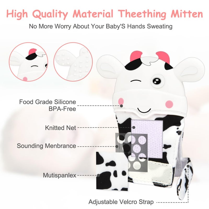 hotut 2Pack Silicone Teething Mitt Cow Baby Teething Toy for 06 612 Months Food Grade Silicone Infant Teething Mitten BPAFree Baby Chew Toys for Pain Relief Sucking Needs - Image 3
