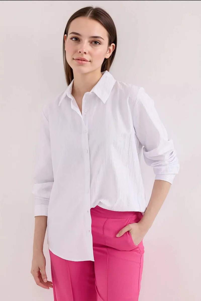 Big Dart White BDART Oversized Abstract Print Button-Front Shirt for Women | Best Price UAE