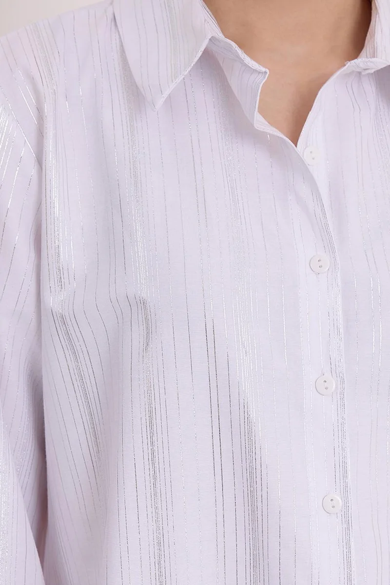 Big Dart White BDART Oversized Abstract Print Button-Front Shirt for Women | Best Price UAE