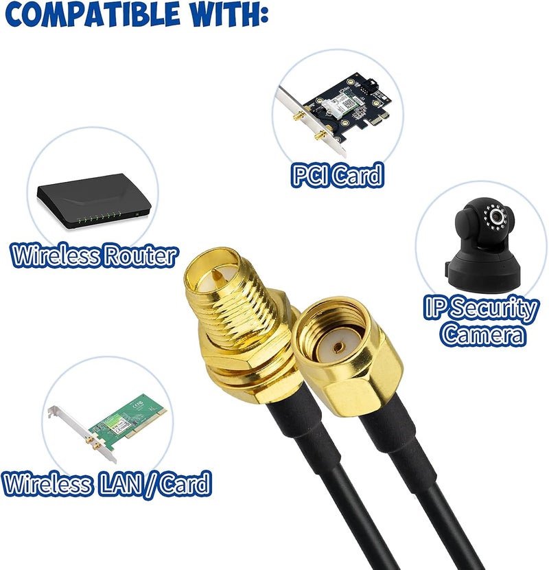 BINGFU WiFi Antenna Extension Cable 2-Pack RP-SMA Male to RP-SMA Female Bulkhead Mount RG174 Cable 3m 10 feet for WiFi Router Security IP Camera Wireless Network Card Adapter - Image 4