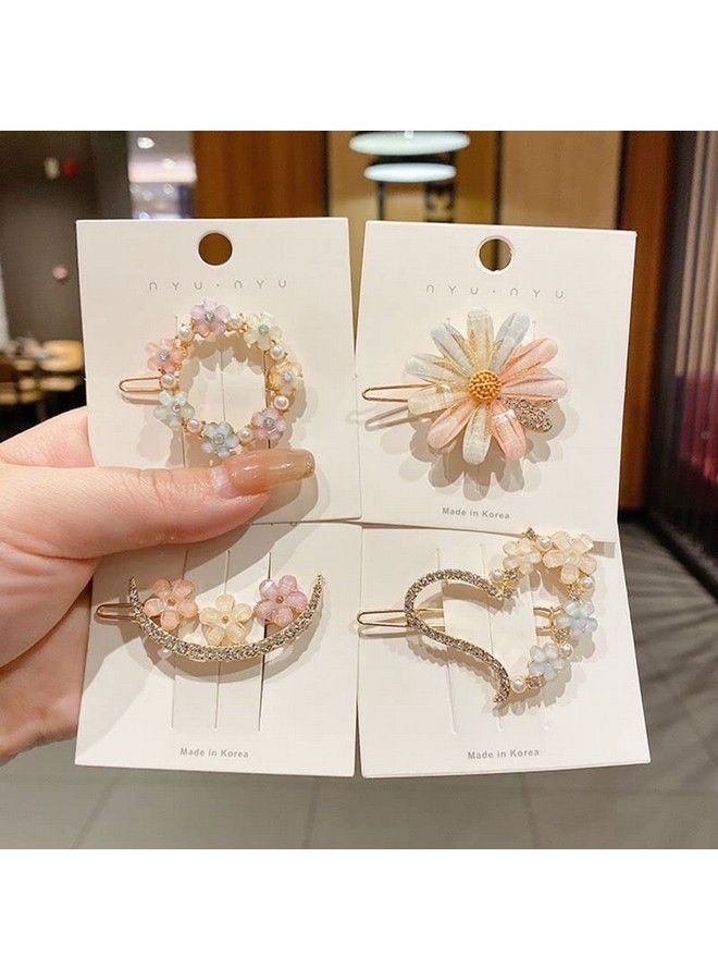 FAVELA مشابك شعر كورية فاخرة من الراتنج والأكريليك واللؤلؤ اللامع ودبابيس شعر مرصعة بأحجار الراين للنساء والفتيات (عبوة من 4 قطع) - Image 2