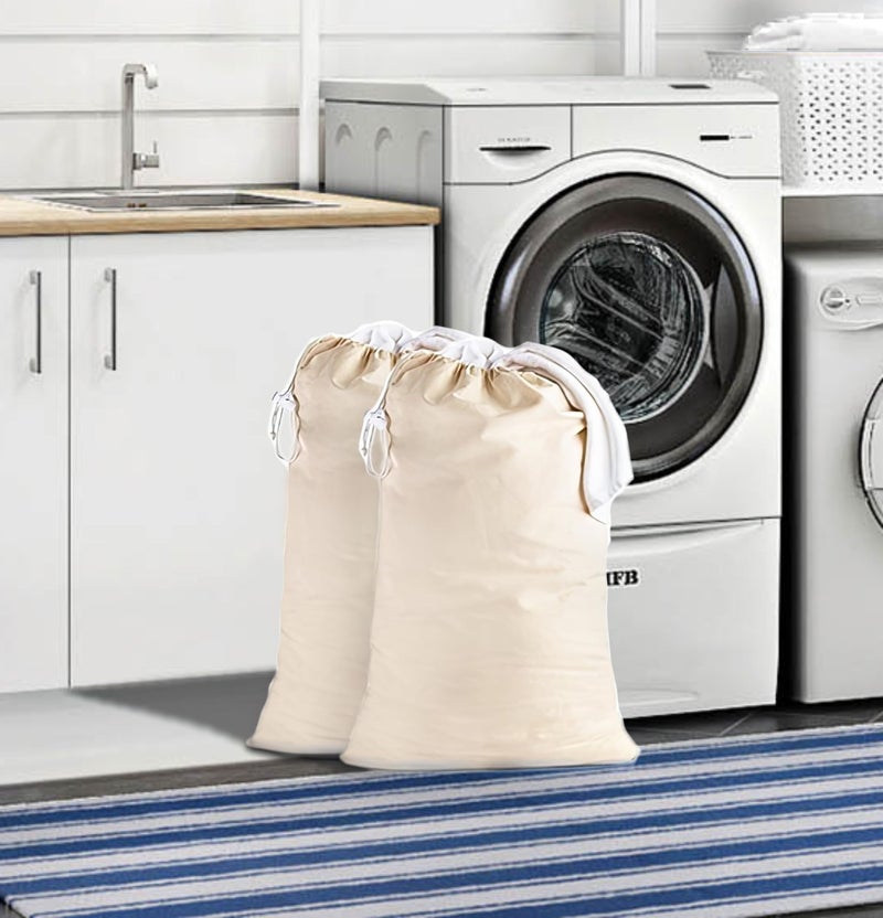 Cotton Craft - 2 Pack Extra Large 100% Cotton Canvas Heavy Duty Laundry Bags - Natural Cotton - 28"x36" - Versatile - Multi Use - Image 2