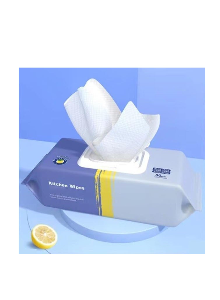 80pcs Kitchen Cleaning Wipes Strong Decontamination Kitchen Wipes Disposable Kitchen Wet Wipes for Removing Grease Stains and Cleaning Glass Tables Wet Wipes - Image 1