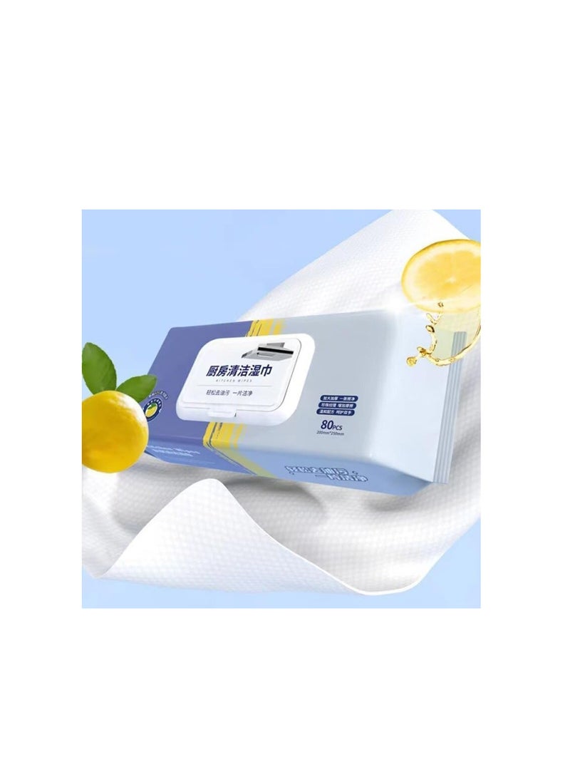 80pcs Kitchen Cleaning Wipes Strong Decontamination Kitchen Wipes Disposable Kitchen Wet Wipes for Removing Grease Stains and Cleaning Glass Tables Wet Wipes - Image 2