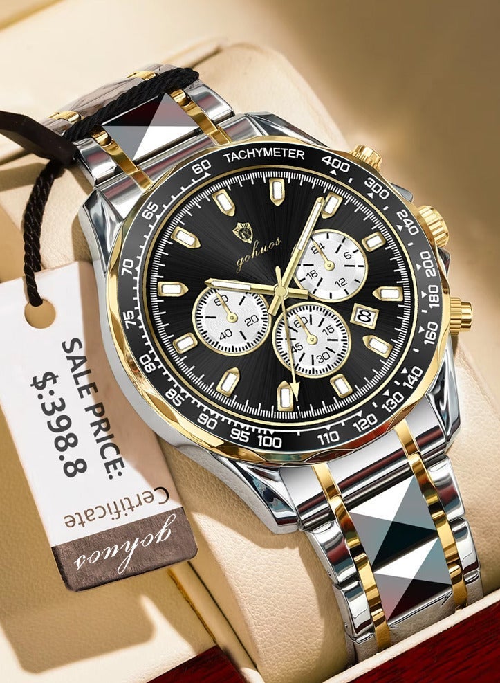 GOHUOS Men's Watch, Stainless Steel Analog Waterproof Quartz Luxury Business Fashion Wrist Watch - 44.5mm - Image 1