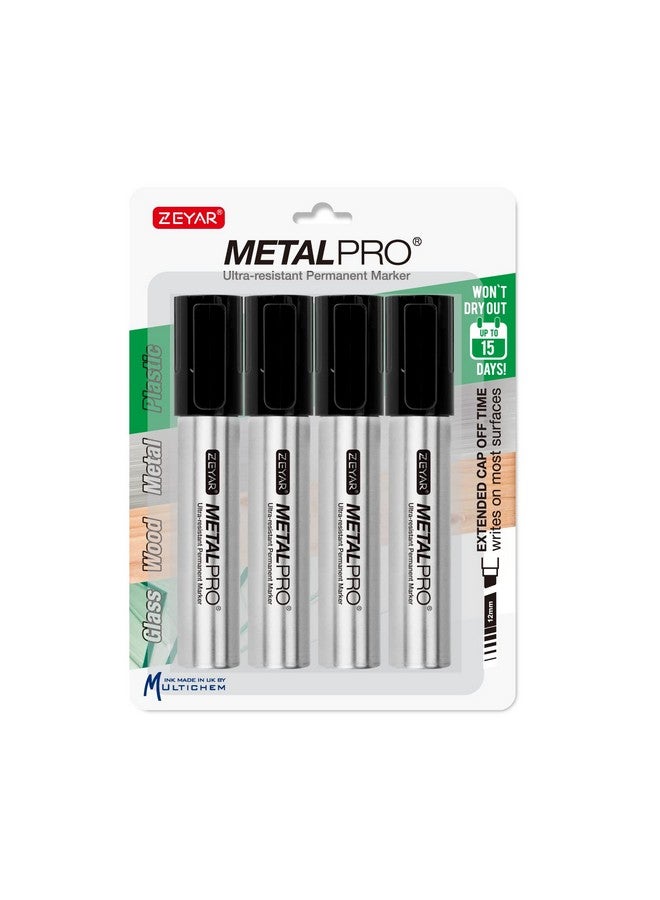 ZEYAR Permanent Markers Pen, Jumble Size, Aluminum Barrel, Set Of 4, Premium Waterproof & Smear Proof Markers, Writes On Most Surfaces (4 Black Colors) - Image 2