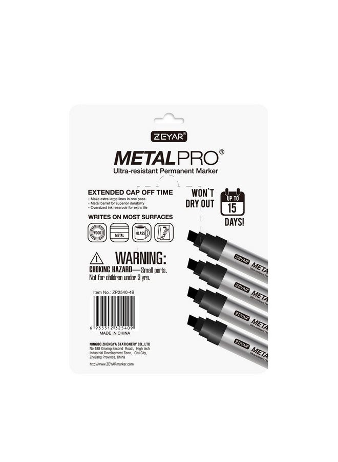 ZEYAR Permanent Markers Pen, Jumble Size, Aluminum Barrel, Set Of 4, Premium Waterproof & Smear Proof Markers, Writes On Most Surfaces (4 Black Colors) - Image 3