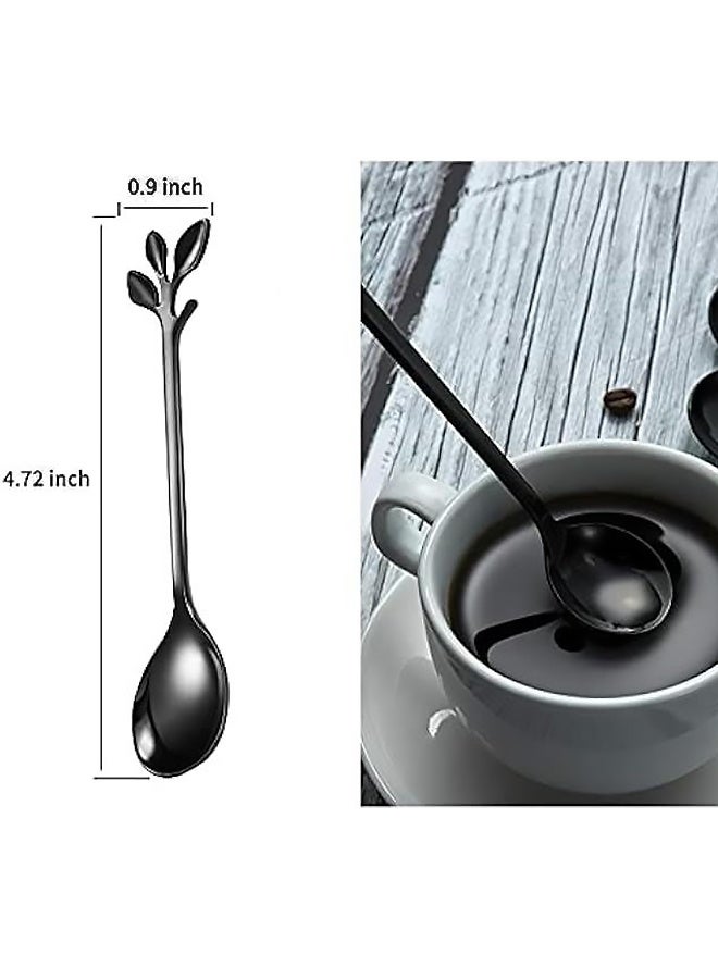 Black Coffee Spoons Stainless Steel Ice Cream Spoons 4.7 inch Tea Demitasse Stirring Spoon Smooth Edges Dishwasher Safe Mini Leaf Sugar Spoons for Dessert, Family Parties, Pack of 10 - Image 3