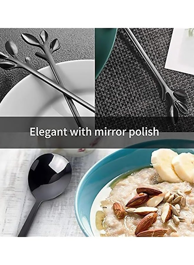Black Coffee Spoons Stainless Steel Ice Cream Spoons 4.7 inch Tea Demitasse Stirring Spoon Smooth Edges Dishwasher Safe Mini Leaf Sugar Spoons for Dessert, Family Parties, Pack of 10 - Image 5
