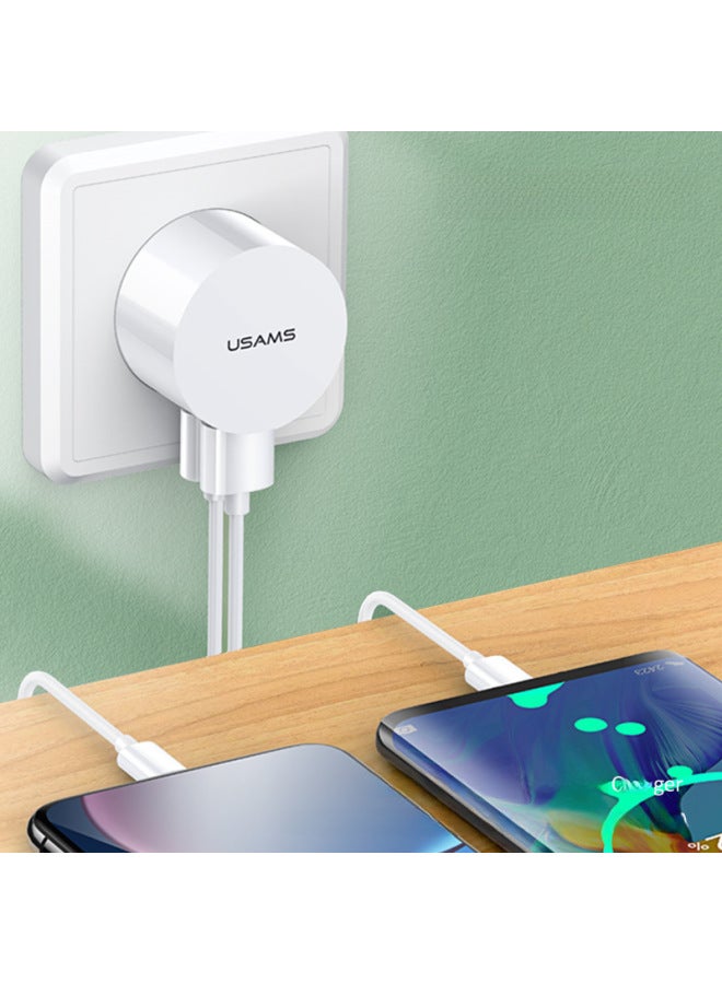 Youshengsi Dual Usb Charging Head Uk Standard Mobile Phone Charger Us Standard Fast Charging Head European Travel Converter-Color:White  Charging Head + TPYE-C Data Cable - Image 3