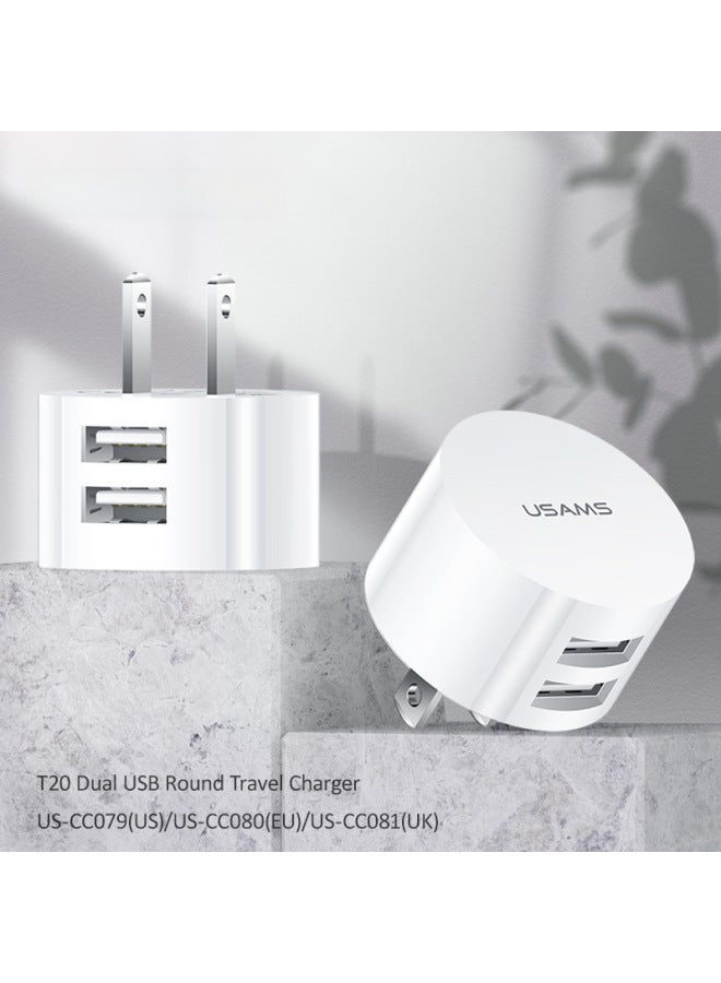 Youshengsi Dual Usb Charging Head Uk Standard Mobile Phone Charger Us Standard Fast Charging Head European Travel Converter-Color:White  Charging Head + TPYE-C Data Cable - Image 2