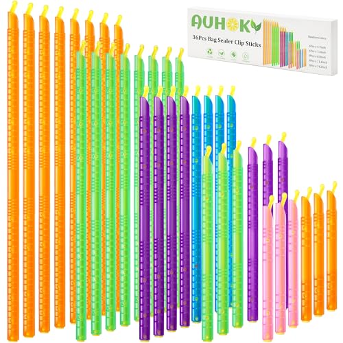 AUHOKY 36Pcs Plastic Bag Sealer Sticks, AUHOKY Reusable Bag Sealing Clips with 5 Different Sizes, Keep Bags Airtight Watertight & Food Fresh, Easy Storage Accessories for Kitchen (Random Colors) - Image 1
