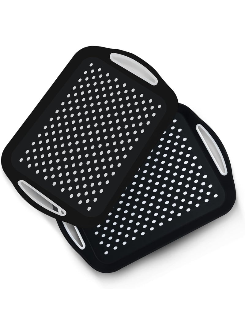 GUDOO طقم صواني تقديم 2 قطع – صواني غير قابلة للانزلاق مع مقابض مريحة، مثالية لتحضير الطعام، الشاي، أو الإفطار في السرير – صينية بلاستيكية لتناول الطعام بثبات – قابلة للغسل في غسالة الصحون (أسود ×2). - Image 1