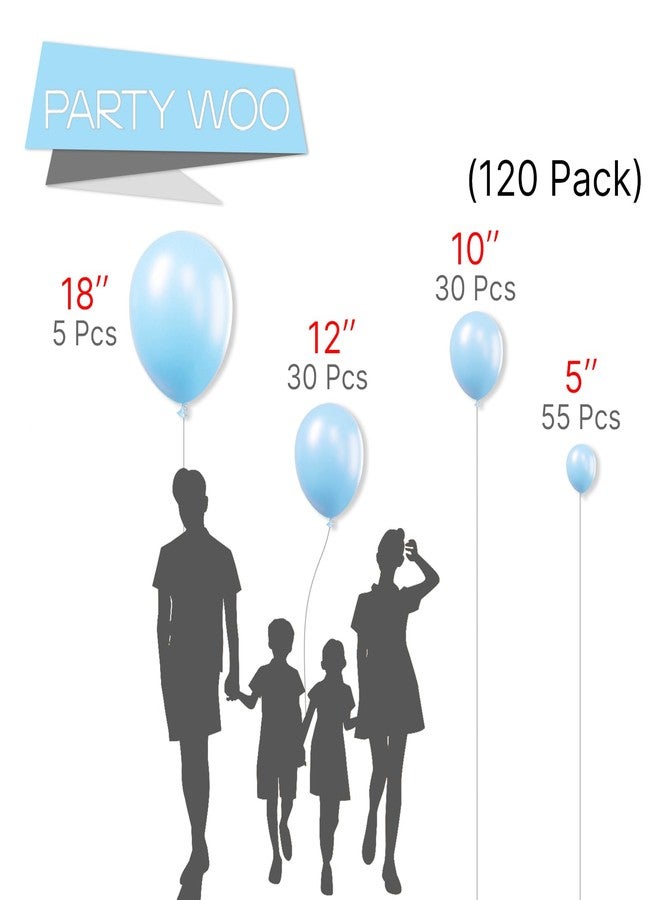 PartyWoo Pastel Blue Balloons, 120 pcs Pale Blue Balloons Different Sizes Pack of 18 Inch 12 Inch 10 Inch 5 Inch for Blue Balloon Garland or Arch as Birthday Decorations, Party Decorations, Blue-Q13 - Image 2