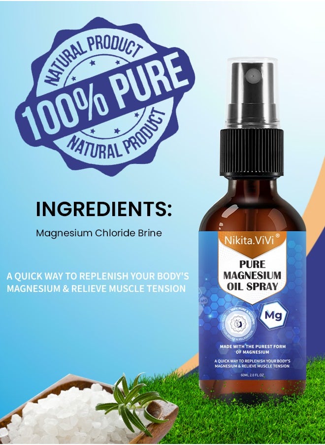 NIKITA.VIVI 60ml Pure Magnesium Oil Spray,Magnesium Spray for Sleep and Anxiety,100% Pure & Natural,Gluten Free,Magical Topical Magnesium Oil Spray,Non-GMO Magnesium Spray for Feet and Body Muscle Relaxation Oil  - Image 4