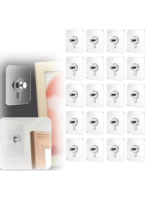 20PCS Cleaar Photo Frame Hooks – Self-Adhesive Wall Hangers Without Nails, Strong Invisible Stickers for Picture Frames, Art, Shelves & Wall Décor