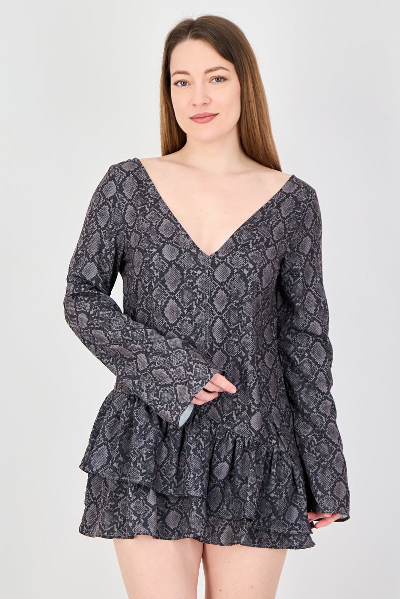 MONKI Women Animal Print Mini Dress, Mulitcolor - Image 1