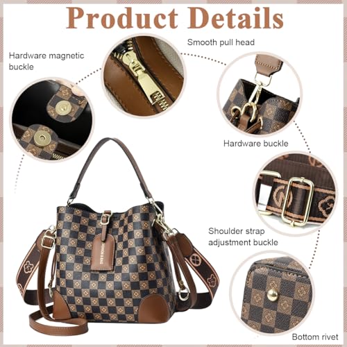 PALAY® Cross Body Bag Purses For Women Pu Leather Crossbody Bucket Bag With Two Adjustable Shoulder Strap dark brown 2PCS - Image 3