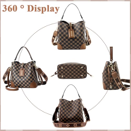PALAY® Cross Body Bag Purses For Women Pu Leather Crossbody Bucket Bag With Two Adjustable Shoulder Strap dark brown 2PCS - Image 5