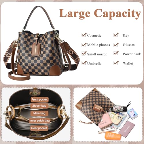 PALAY® Cross Body Bag Purses For Women Pu Leather Crossbody Bucket Bag With Two Adjustable Shoulder Strap dark brown 2PCS - Image 4