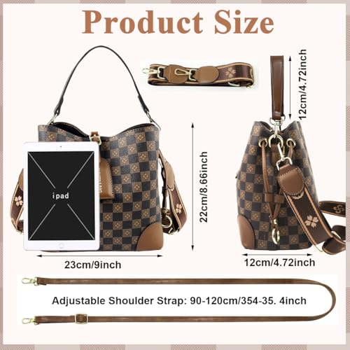 PALAY® Cross Body Bag Purses For Women Pu Leather Crossbody Bucket Bag With Two Adjustable Shoulder Strap dark brown 2PCS - Image 2