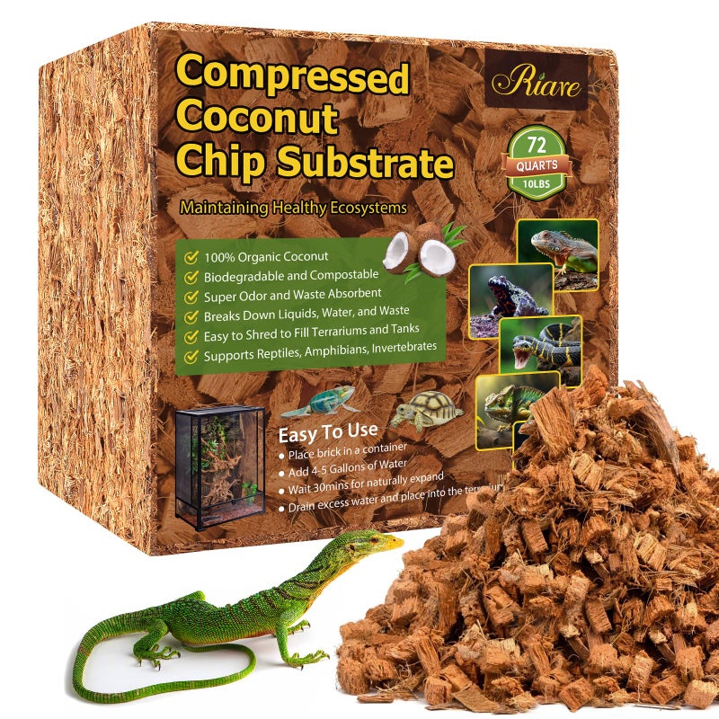 Riare - 10 Pound Coconut Chips Substrate for Reptiles, 72 Quart Coconut Fiber Substrate, Coconut Chips Substrate - Image 1